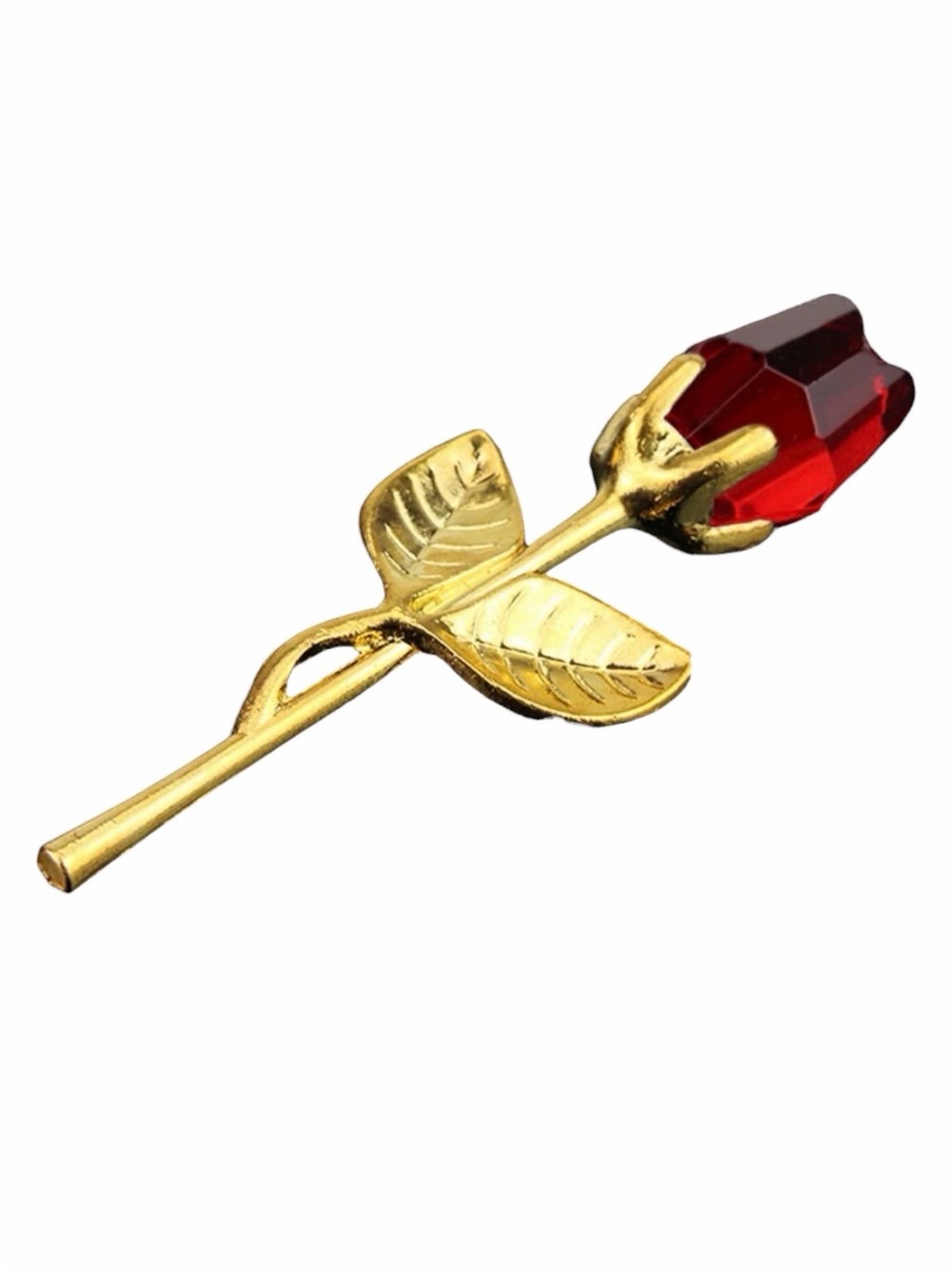 Crystal ~3.25” Red Rose With Gold Stem Home Decor Display New